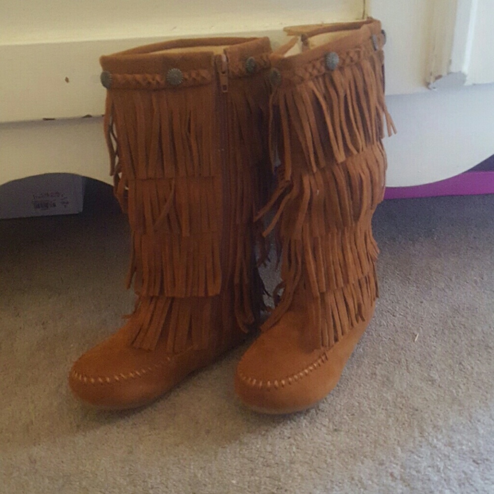 Girls brown fringe boho boots